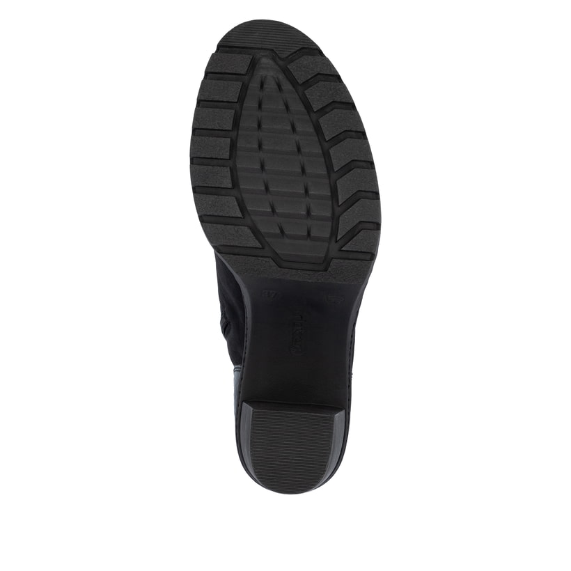 Schwarze Rieker Damen Stiefeletten Y2576-00 mit einem Reißverschluss. Schuh Laufsohle.