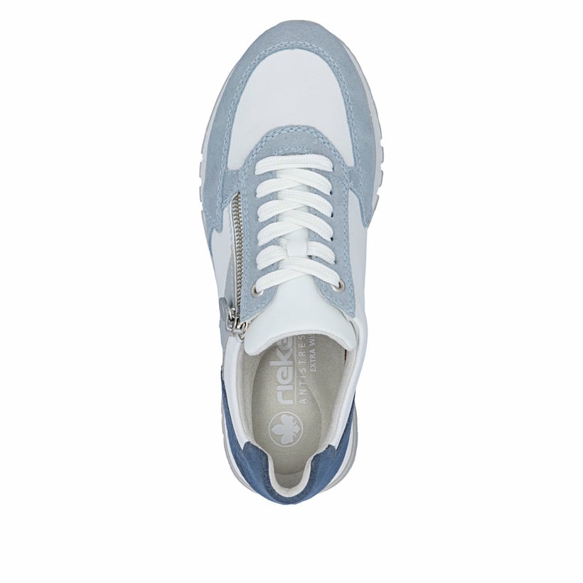 Baskets basses Rieker bleues pour femme 49010-12 en cuir lisse. Chaussure vue de dessus.