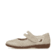 Beige Rieker Ballerinas 47675-60 mit modernen Ziernähten sowie Klettverschluss. Schuh Außenseite.