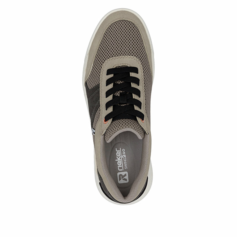 Beige Rieker Herren Sneaker Low U1150-64 mit Schnürung sowie der Komfortweite G. Schuh von oben.