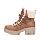 Vegane, braun-beige Rieker Damen Kurzstiefel 74574-24 mit einem Reißverschluss. Schuh Außenseite.