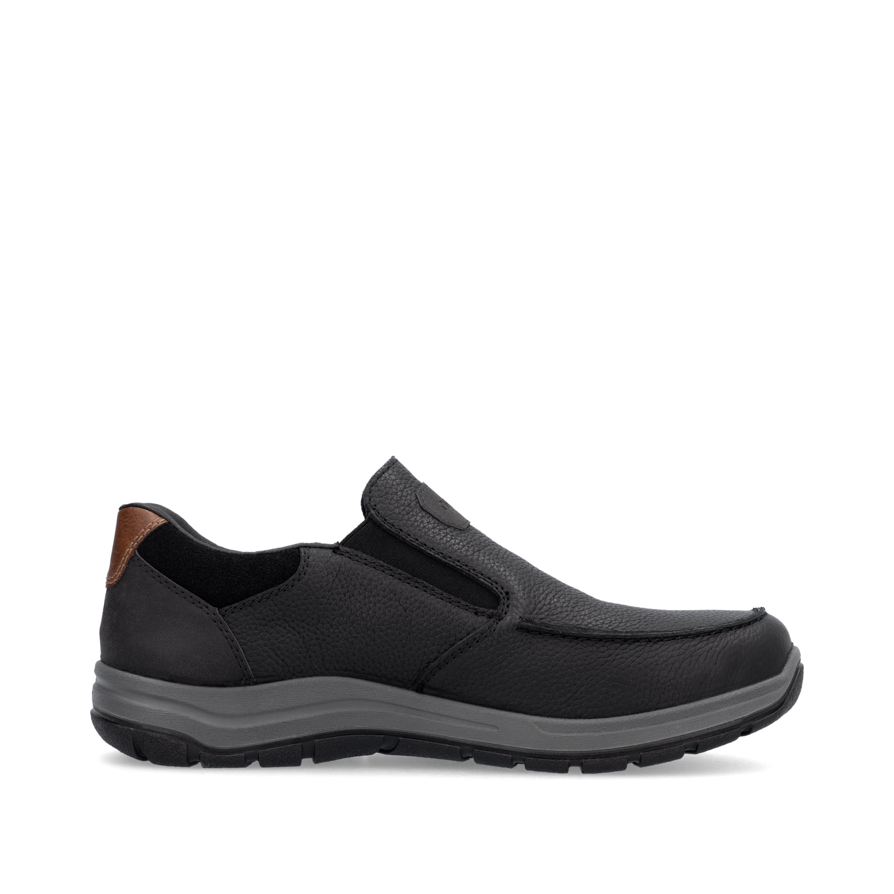 Mocassins Rieker noirs pour homme 03651-00 en cuir lisse. Chaussure vue de l'arrière.