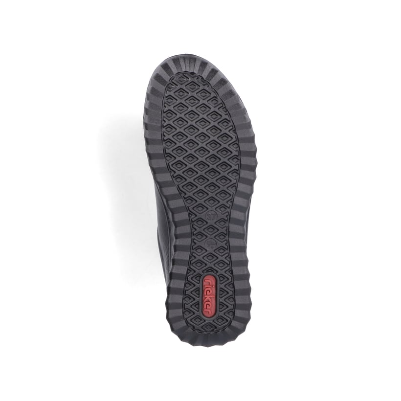 Zartrosane vegane Rieker Damen Loafer 58955-31 mit einem Elastikeinsatz. Schuh Außenseite gespiegelt.