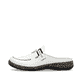 Weiße Rieker Damen Clogs 46393-80 mit Gummizug sowie extra weicher Decksohle. Schuh Außenseite.