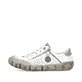 Weiße Rieker Damen Slipper L0355-80 mit einem Reißverschluss. Schuh Außenseite.