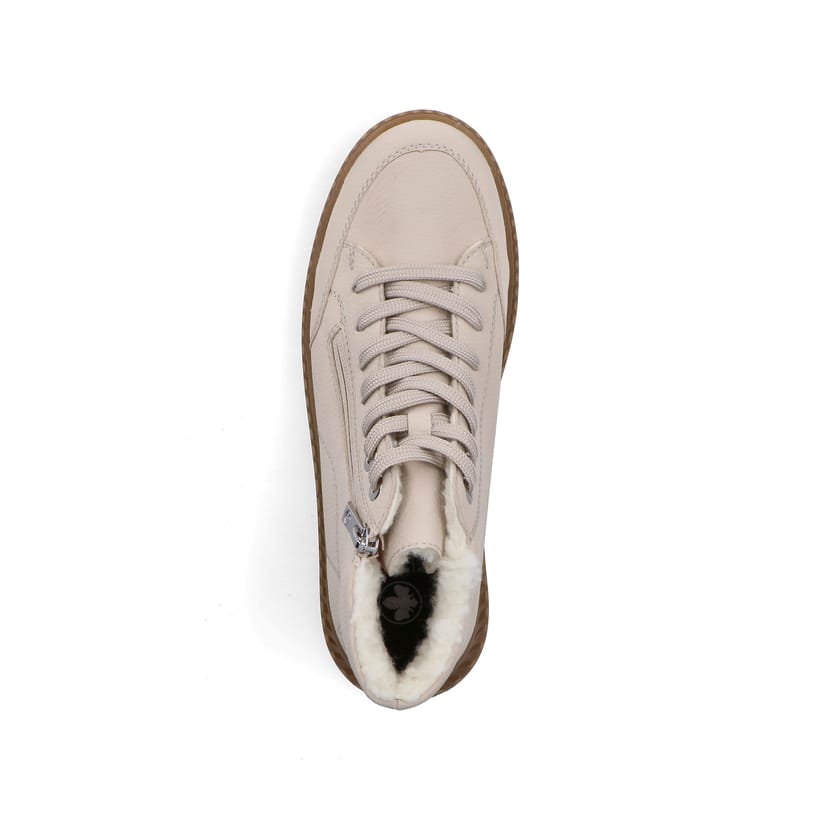Hellbeige Rieker Damen Schnürstiefel 74234-60 mit einem Reißverschluss. Schuh Laufsohle.
