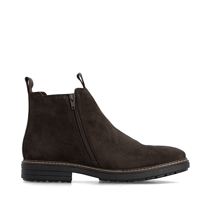 Dunkelbraune Rieker Herren Chelsea Boots 33180-28 aus Rauleder. Schuh Innenseite.