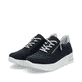 Blaue Rieker Damen Sneaker Low N8114-14 mit einem Reißverschluss. Schuhpaar seitlich schräg.