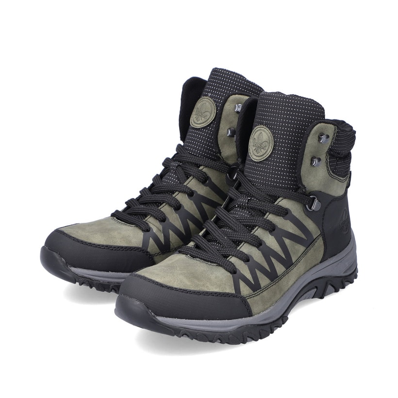 Schieferblaue Rieker Damen Schnürschuhe M9601-14 mit Schnürung sowie einer Profilsohle. Schuh Innenseite