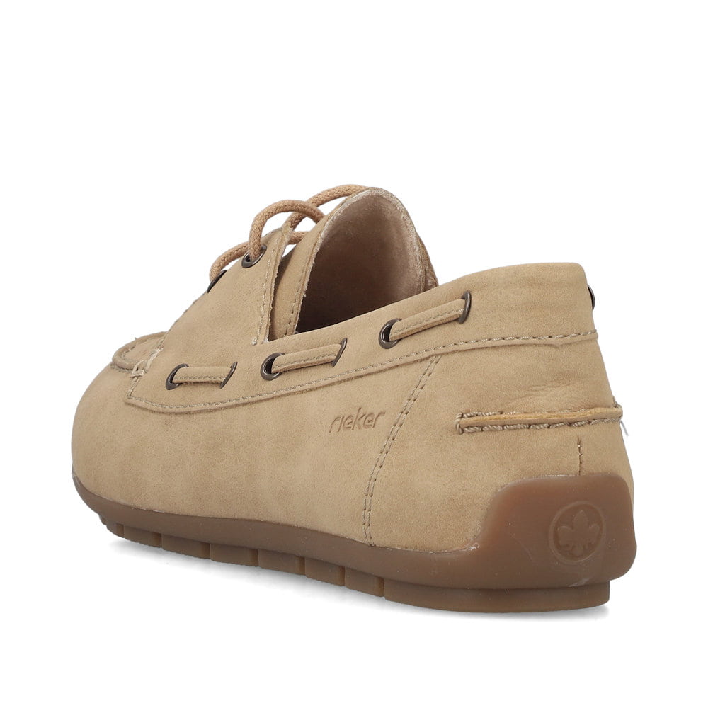 Beige Rieker Damen Schnürschuhe 43800-60 mit einer herausnehmbaren Einlegesohle. Schuh von hinten.