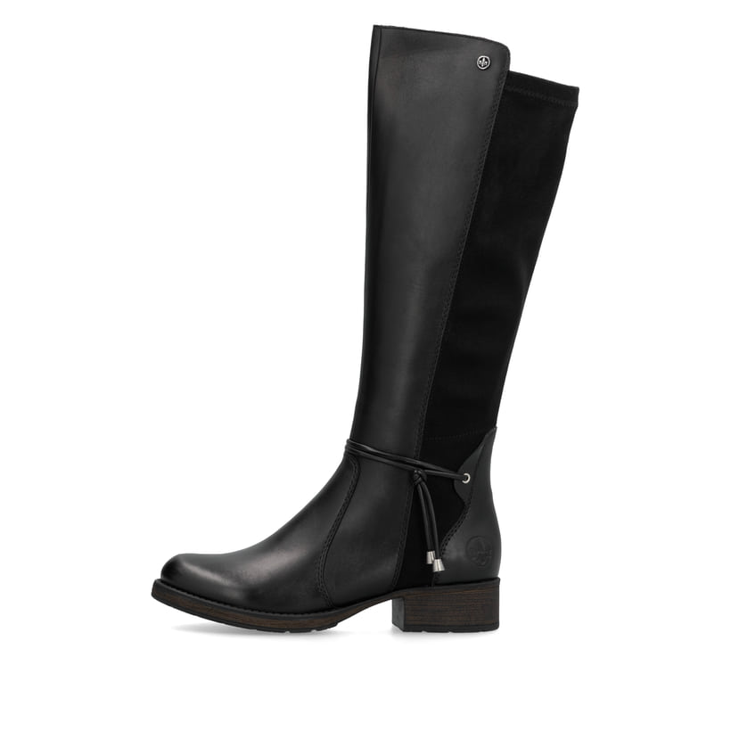 Schwarze Rieker Damen Hochschaftstiefel Z9564-00 aus Glattleder. Schuh Außenseite.