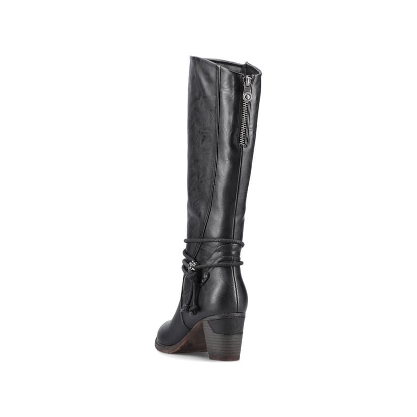 Tiefschwarze Rieker Damen Hochschaftstiefel 96059-00 mit einer robusten Profilsohle. Schuh von oben