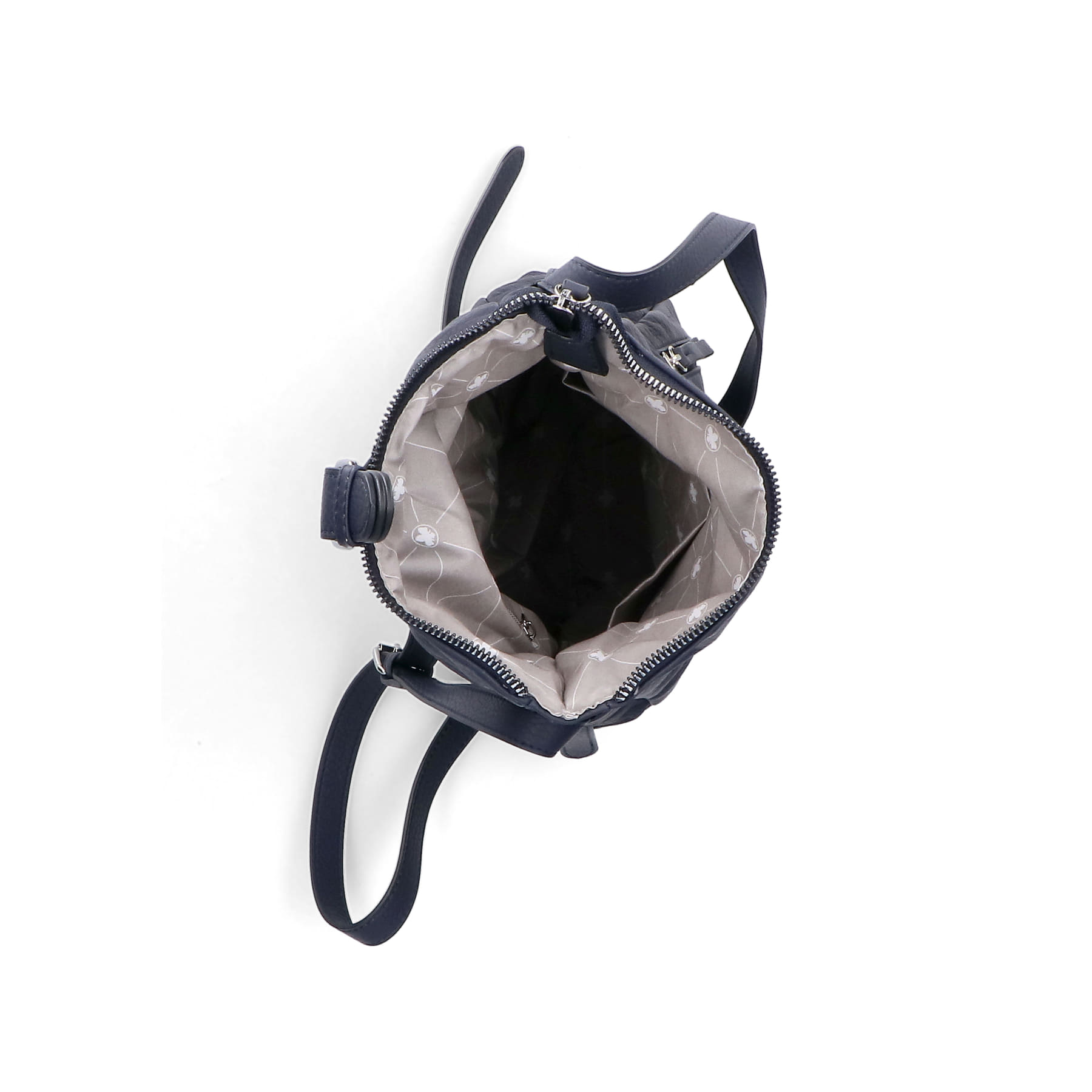 Sac à dos Rieker H1103-12 en noir avec fermeture éclair, poche extérieure et fermeture magnétique. Ouvert.