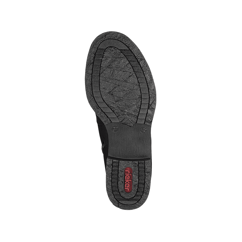 Graphitschwarze Rieker Damen Schnürstiefel 70821-00 mit Schnürung und Reißverschluss. Schuh Laufsohle