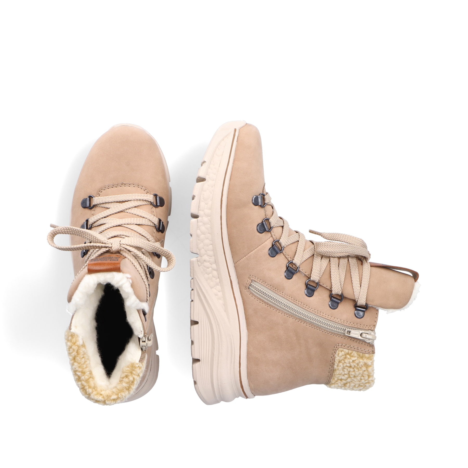 Beige Rieker Damen Schnürstiefel 48034-20 mit wasserabweisender TEX-Membran. Schuh von oben, liegend.