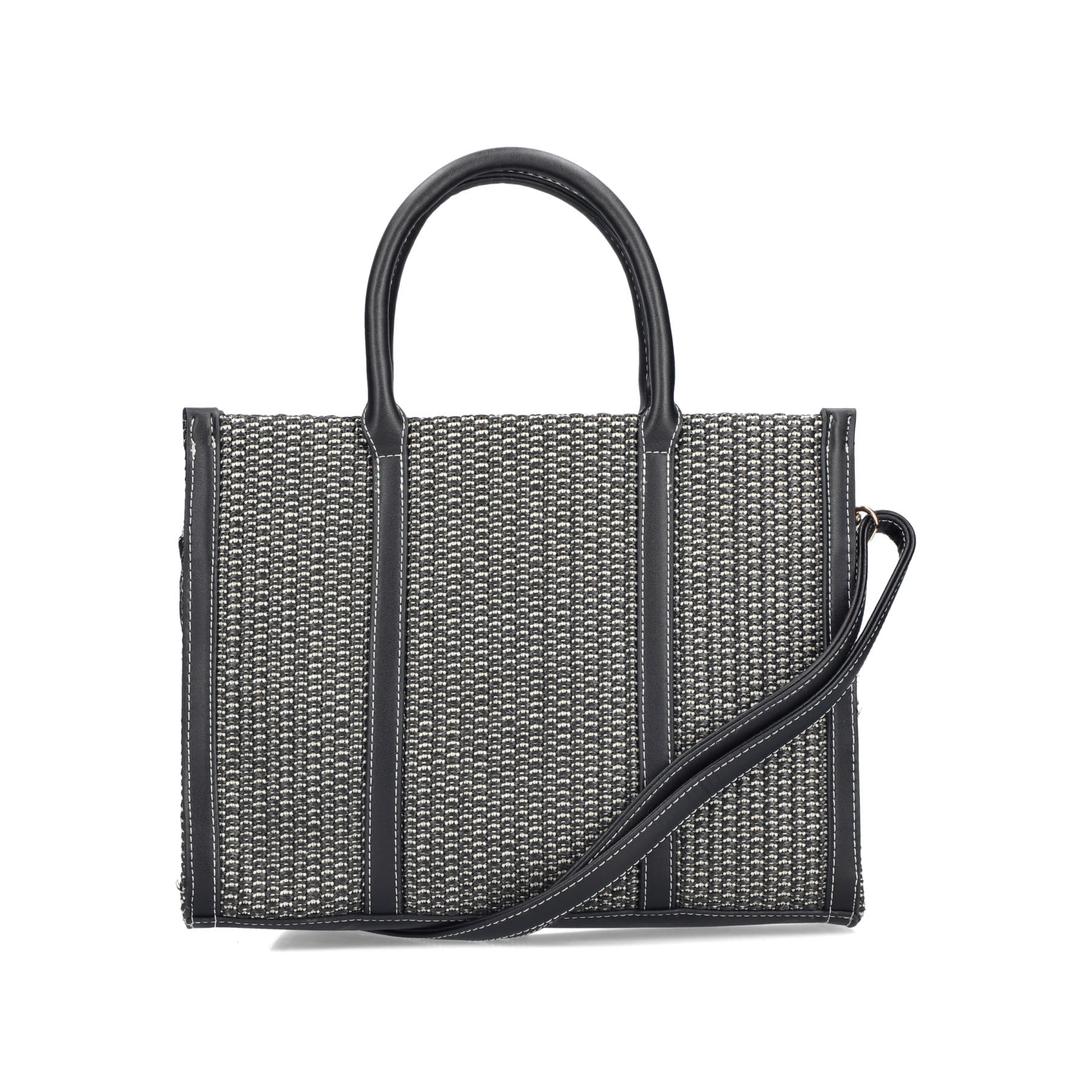 Sac à main Rieker H1013-92 noir avec style raphia et fermeture éclair. Côté gauche.