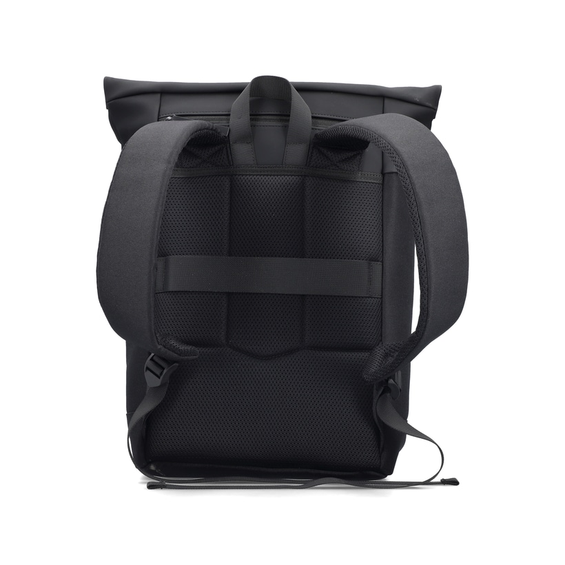 Sac à dos Rieker H5101-02 noir avec fermeture éclair, compartiment rembourré pour ordinateur portable et bretelles ajustable. Arrière.