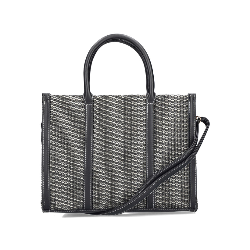 Sac à main Rieker H1013-92 noir avec style raphia et fermeture éclair. Côté gauche.