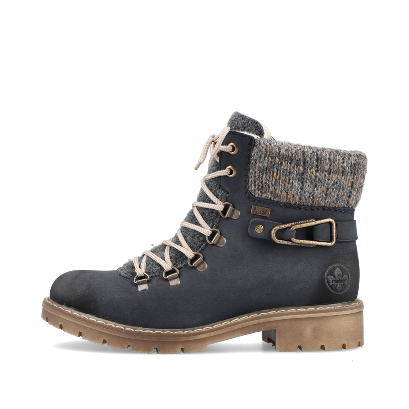 
Ozeanblaue Rieker Damen Schnürstiefel Y9131-14 mit Schnürung und Reißverschluss. Schuh Außenseite