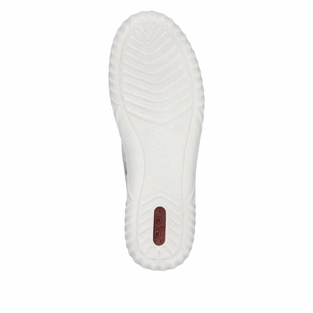 Baskets basses Rieker argent pour femme N0900-90 avec motif floral. Semelle extérieure de la chaussure.
