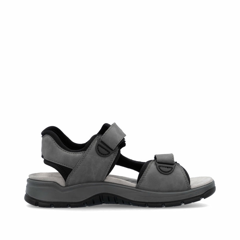 Graue Rieker Herren Trekkingsandalen 26955-42 mit einem Klettverschluss. Schuh Innenseite.