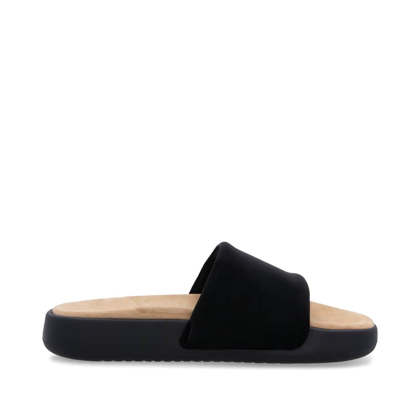 Schwarze Rieker Damen Pantoletten W3250-00 mit flexibler und ultraleichter Sohle. Schuh Innenseite.