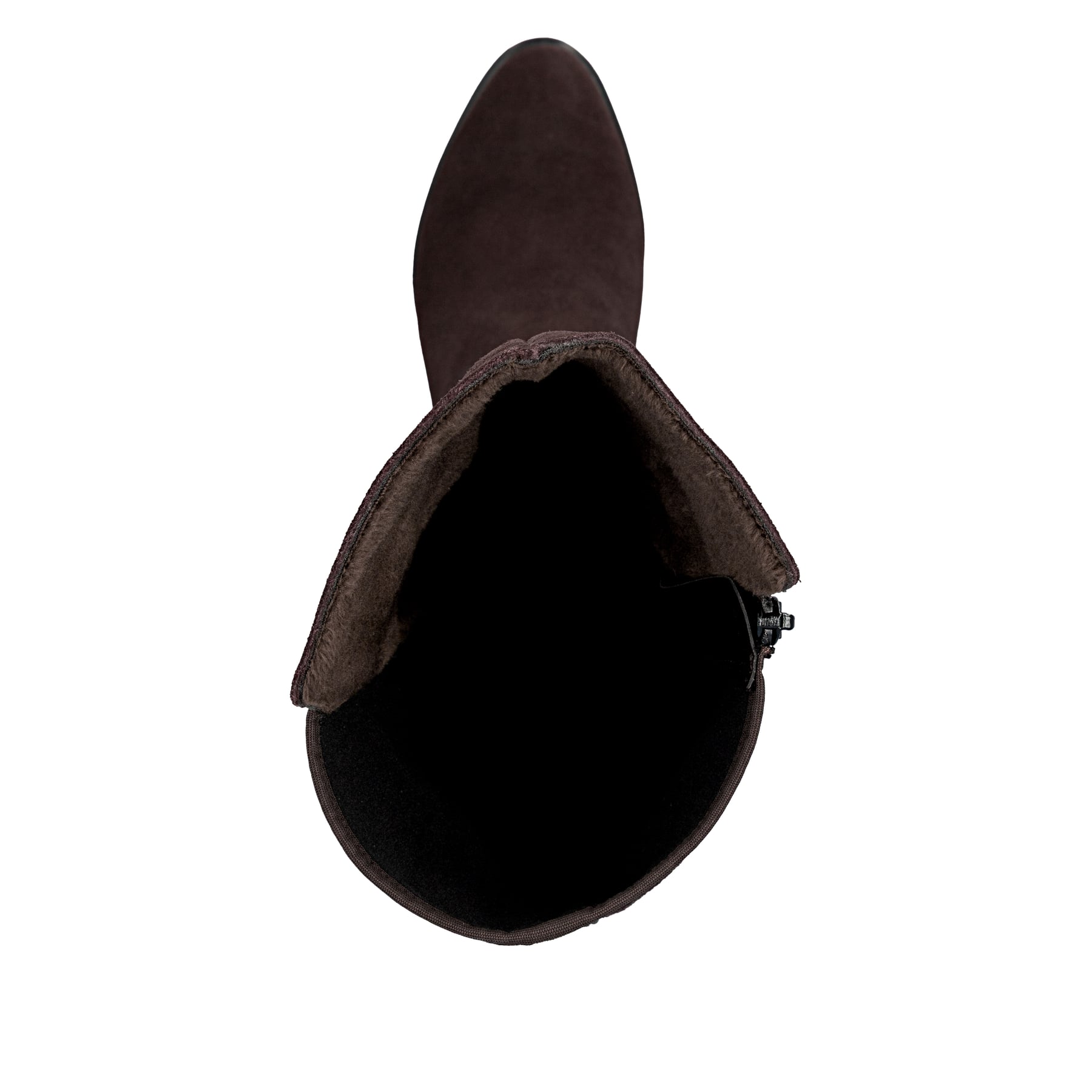 Dunkelbraune Rieker Damen Hochschaftstiefel Y2050-25 mit einem Reißverschluss. Schuh von oben.