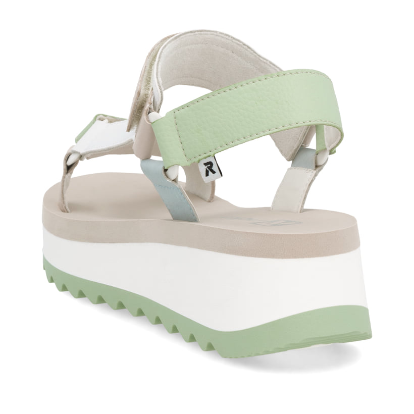 Mehrfarbige Rieker Damen Riemchensandalen W3051-90 mit einem Klettverschluss. Schuh von hinten.
