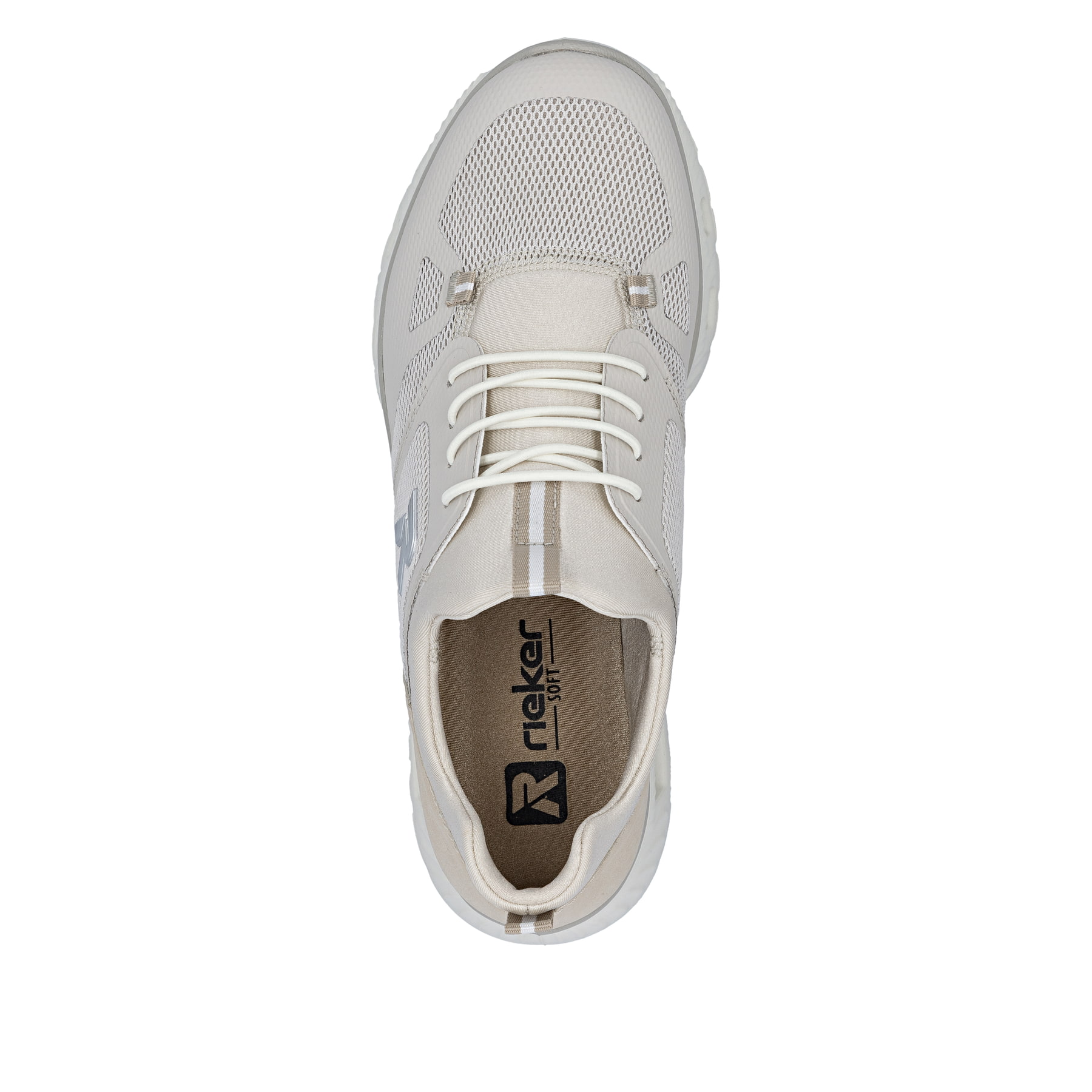 Mocassins Rieker beiges végan pour femmes M6078-60 avec bande élastique. Chaussure vue de dessus.