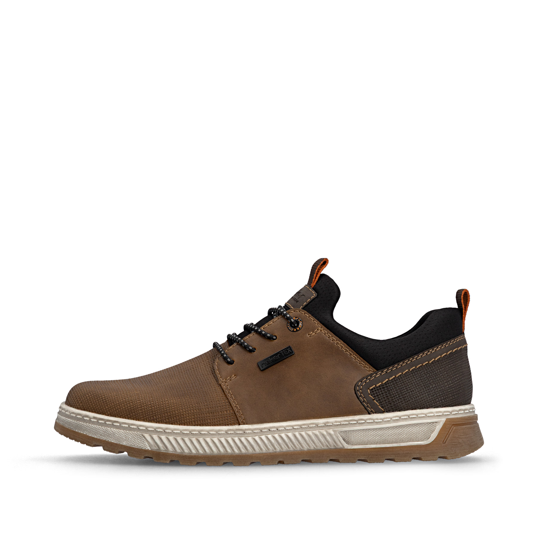 Mocassins Rieker marron hommes 37050-23 avec membrane RiekerTEX hydrofuge. Côté extérieur de la chaussure.