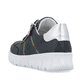 Blaue Rieker Damen Sneaker Low N1313-14 mit Reißverschluss sowie Extraweite H. Schuh von hinten.