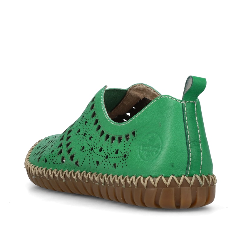Chaussons Rieker verts pour femme M2852-52, chaussures pieds nus. Chaussure vue de l'arrière.
