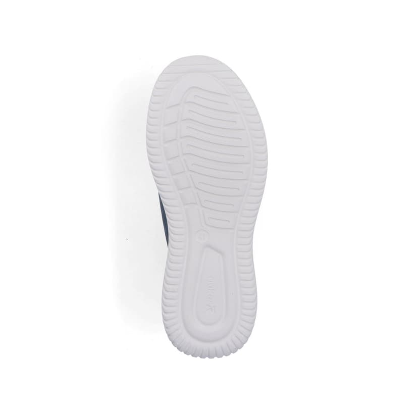 Blaue Rieker Herren Slipper B9643-14 mit einem Gummizug sowie der Komfortweite G. Schuh Laufsohle.