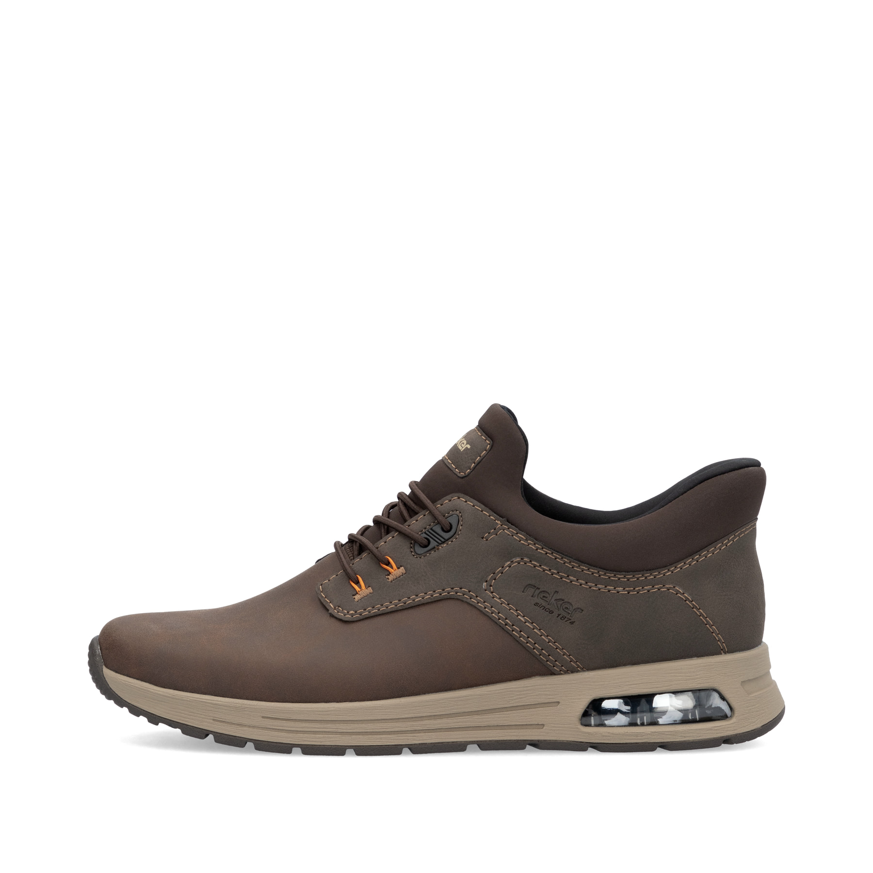 Espressobraune Rieker Herren Slipper B1051-25 mit dem Riek-Air Sohlendesign. Schuh Außenseite.