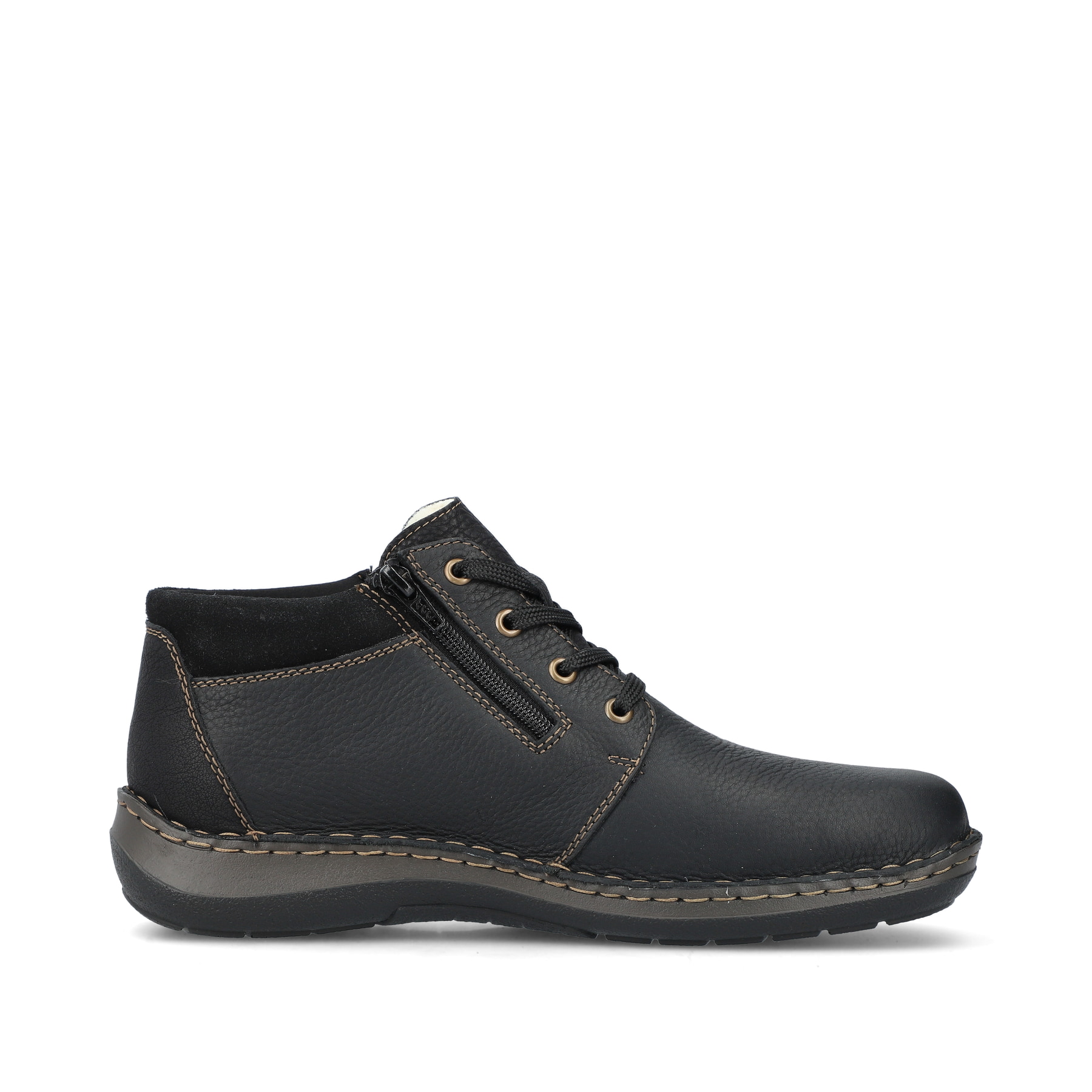 Asphaltschwarze Rieker Herren Schnürschuhe 03043-00 mit Schnürung und Reißverschluss. Schuh Innenseite