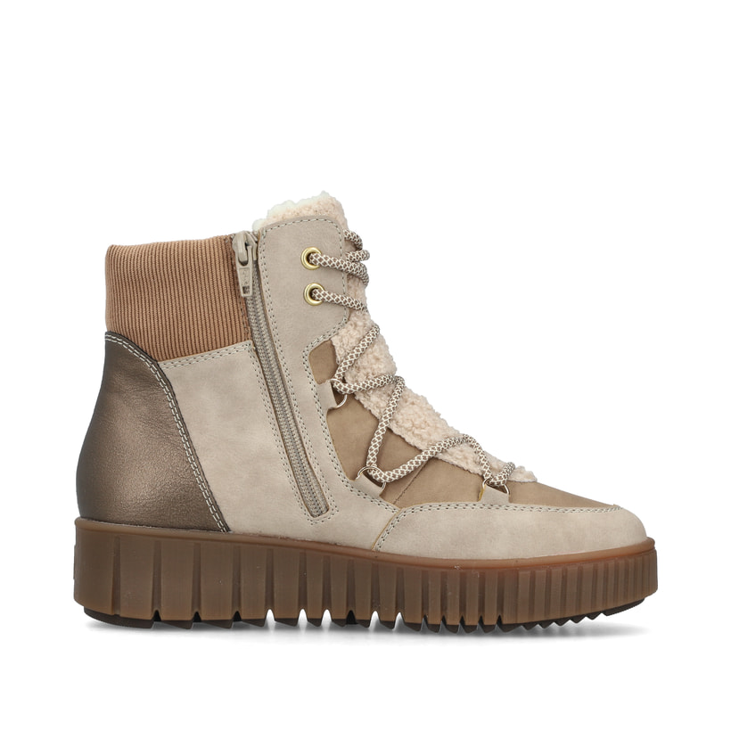 Beige Rieker Damen Schnürstiefel Y6120-60 mit einem Reißverschluss. Schuh Innenseite.