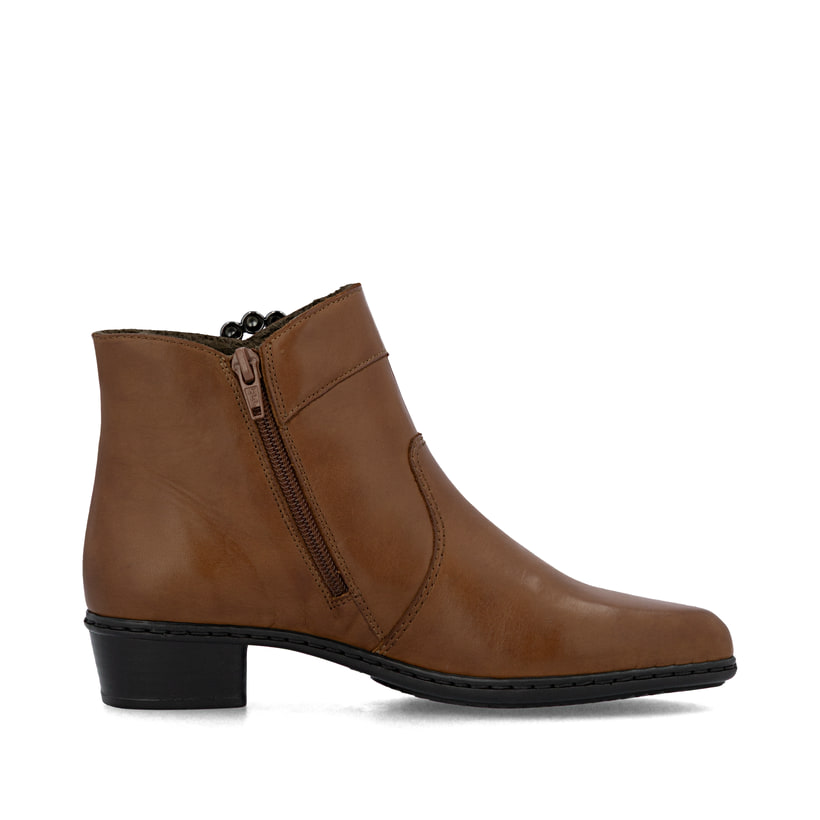 Braune Rieker Damen Stiefeletten Y0797-24 aus Glattleder mit trendiger Schnalle. Schuh Innenseite.