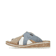 Mehrfarbige Rieker Damen Pantoletten V3683-90 mit Gummizug sowie leichter Sohle. Schuh Außenseite.