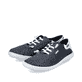 Blaue Rieker Damen Slipper 52805-14, Barfußschuhe mit einem Gummizug. Schuhpaar seitlich schräg.