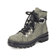 
Laubgrüne Rieker Damen Biker Boots X9023-54 mit einer robusten Profilsohle. Schuh seitlich schräg