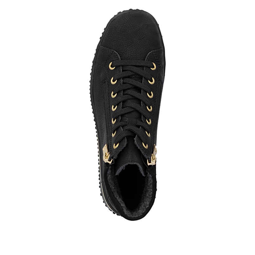 Schwarze Rieker Damen Schnürstiefel Z4263-00 mit wasserabweisender TEX-Membran. Schuh von oben.