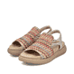 Mehrfarbige Rieker Damen Riemchensandalen V1541-90 mit einem Gummizug. Schuhpaar seitlich schräg.