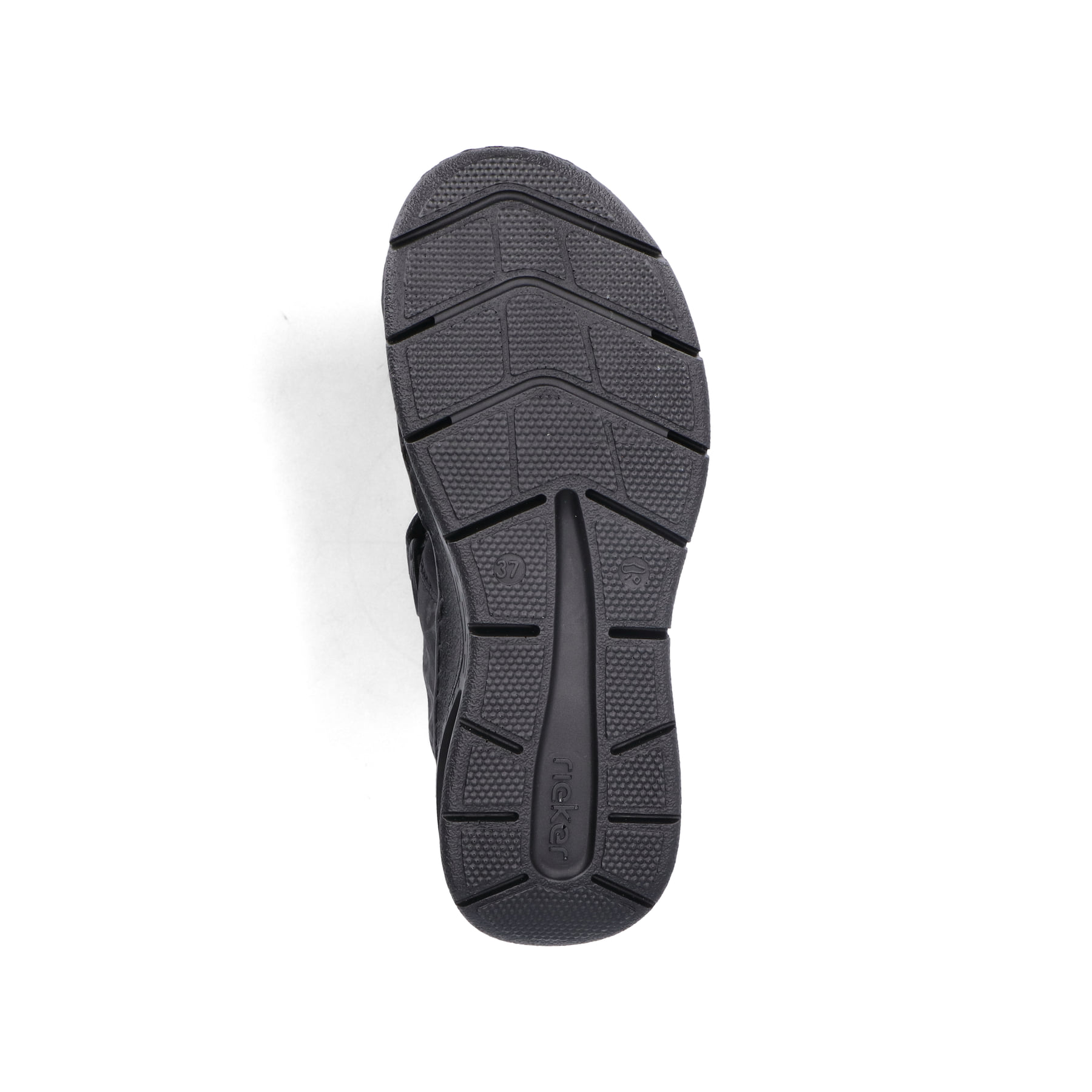Schwarze vegane Rieker Damen Trekkingsandalen 67666-00 mit Rieker Air. Schuh Laufsohle.