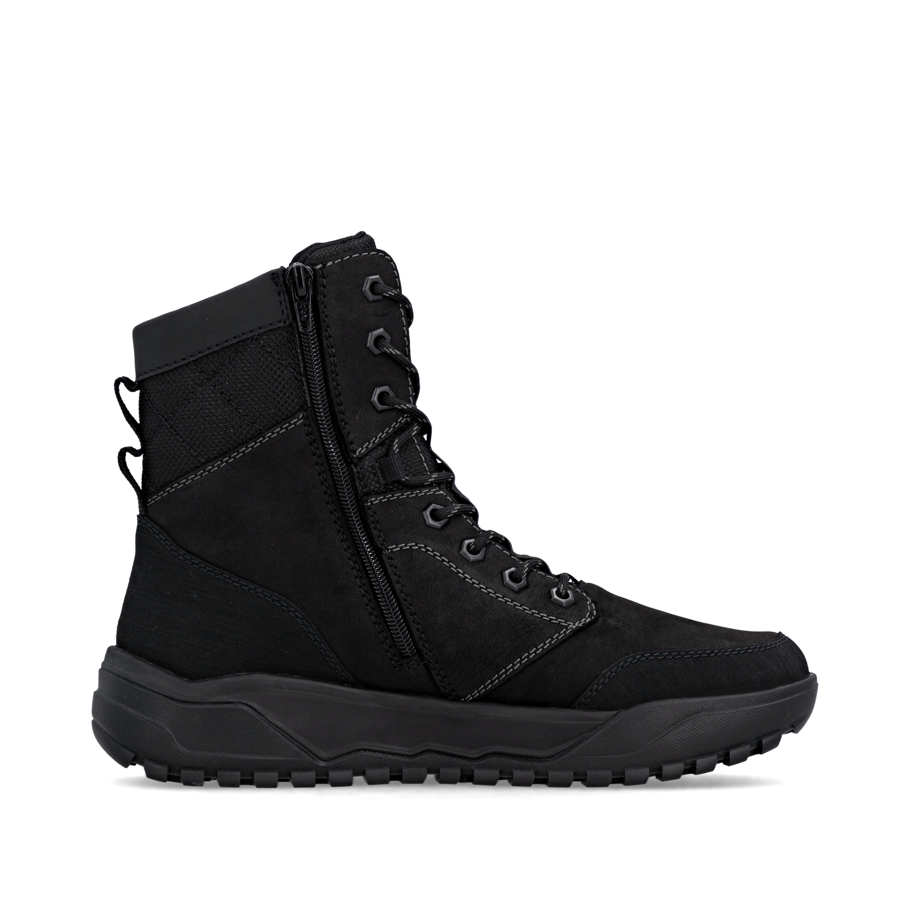 Schwarze Rieker Herren Schnürstiefel U1572-00 mit griffiger Fiber-Grip Sohle. Schuh Innenseite.