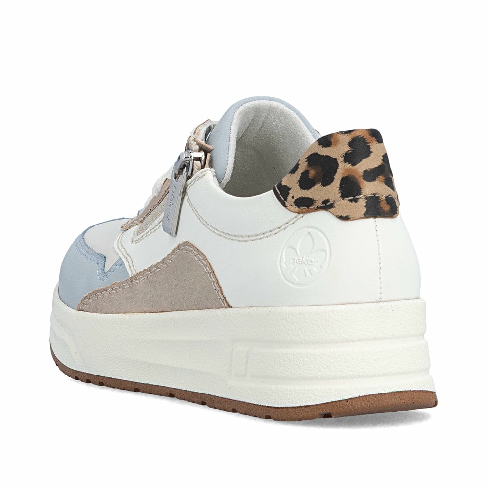 Mehrfarbige Rieker Damen Sneaker Low N8114-90 mit einem Reißverschluss. Schuh von hinten.