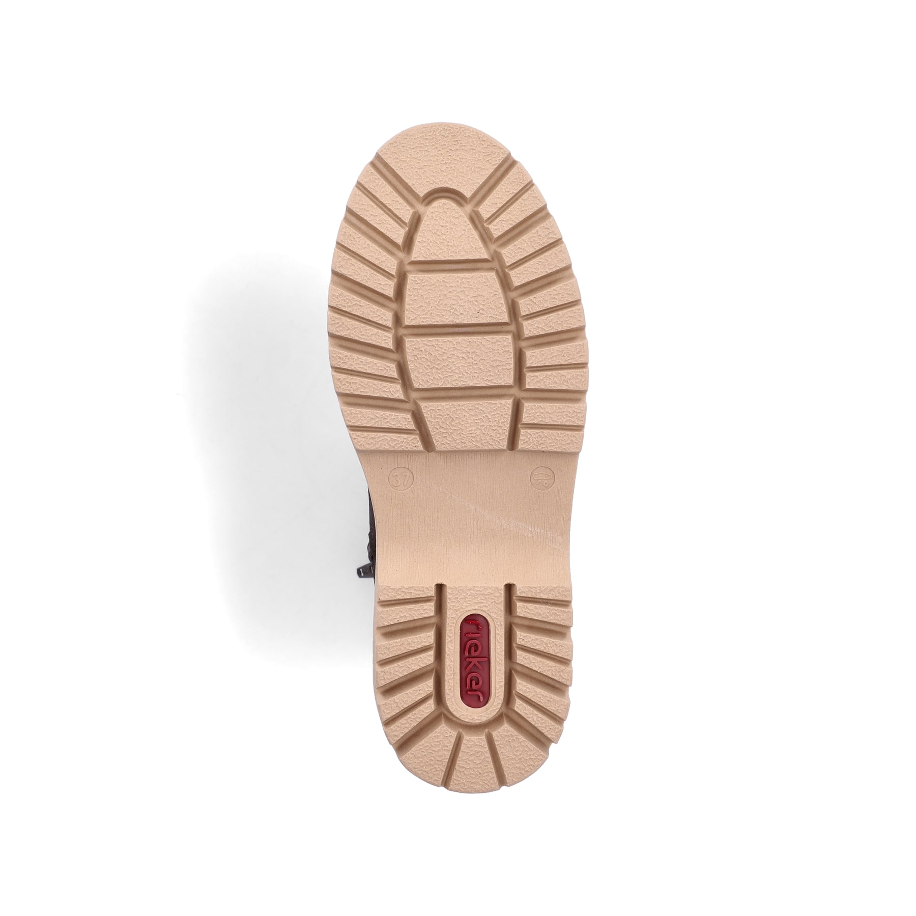 Dunkelbraun-beige Rieker Damen Chelsea Boots Y6272-25 mit einem Reißverschluss. Schuh Laufsohle.