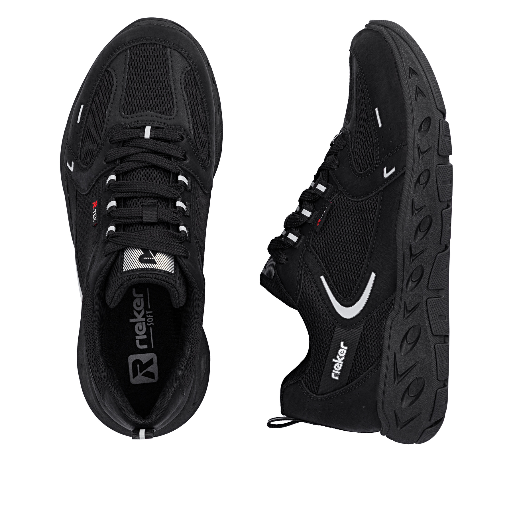 Schwarze Rieker Damen Sneaker Low M6501-00 mit wasserabweisender TEX-Membran. Schuh von oben, liegend.