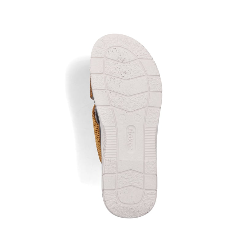 Ockerfarbene Rieker Herren Pantoletten 21340-68 mit der Komfortweite G. Schuh Laufsohle.