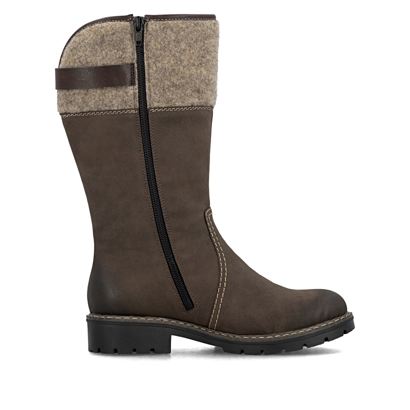Braune Rieker Damen Hochschaftstiefel Y9190-25 mit wasserabweisender TEX-Membran. Schuh Innenseite.