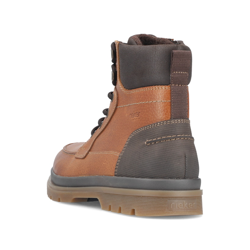 Braune Rieker Herren Schnürstiefel F7041-22 aus Glattleder mit Bergsteiger-Ösen. Schuh von hinten.